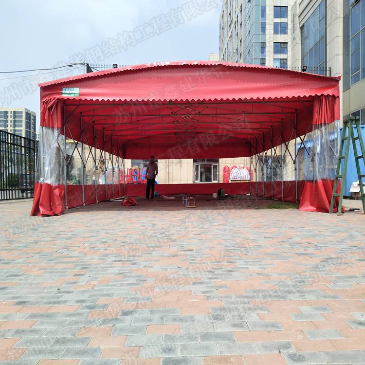 北京怀柔大排档帐篷户外防雨推拉棚雨棚如何收紧