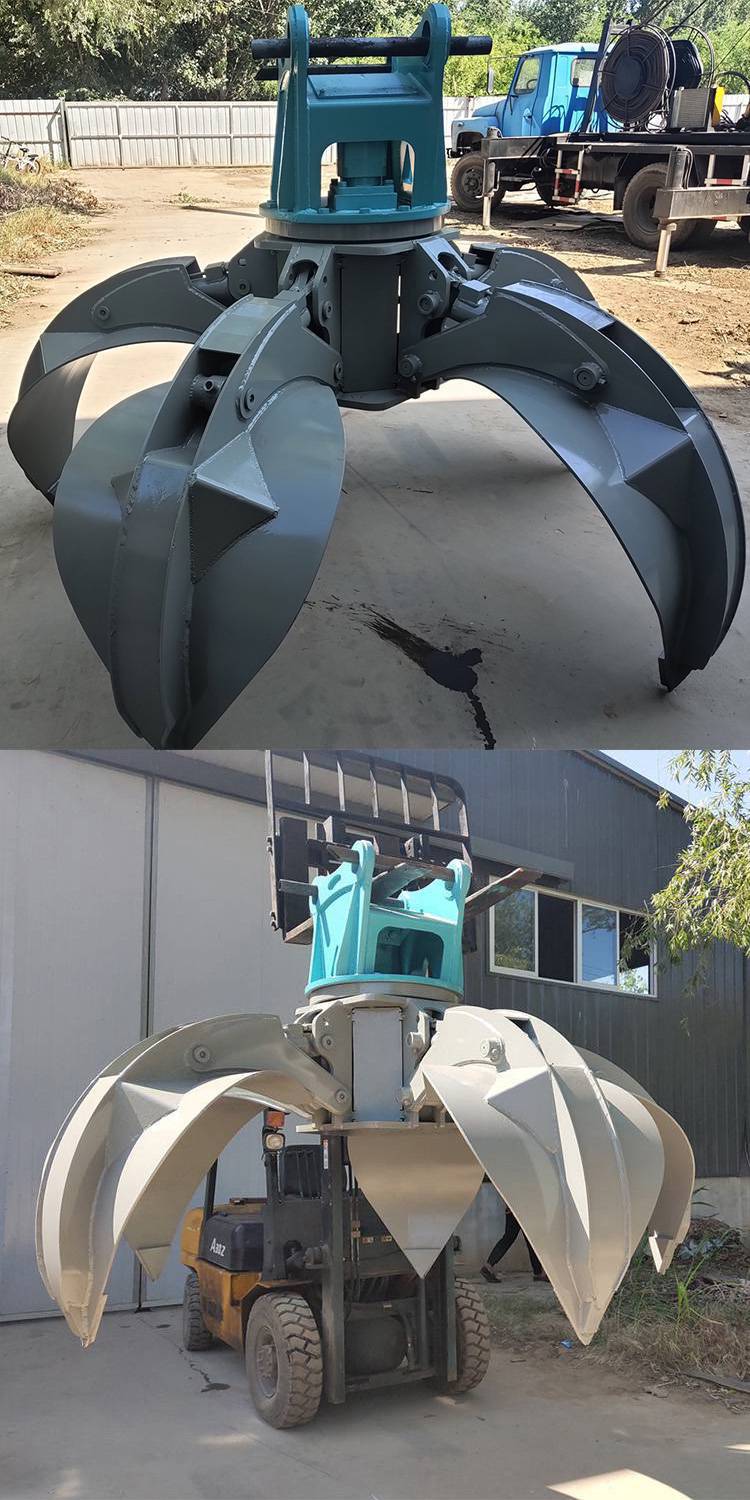 旋转五爪式抓石机4瓣夹具液压莲花抓钢机勾机改装钢材抓铁机雄森