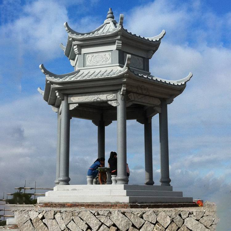 实拍 欧式圆顶亭子 石雕石亭子安装效果园林景观石亭