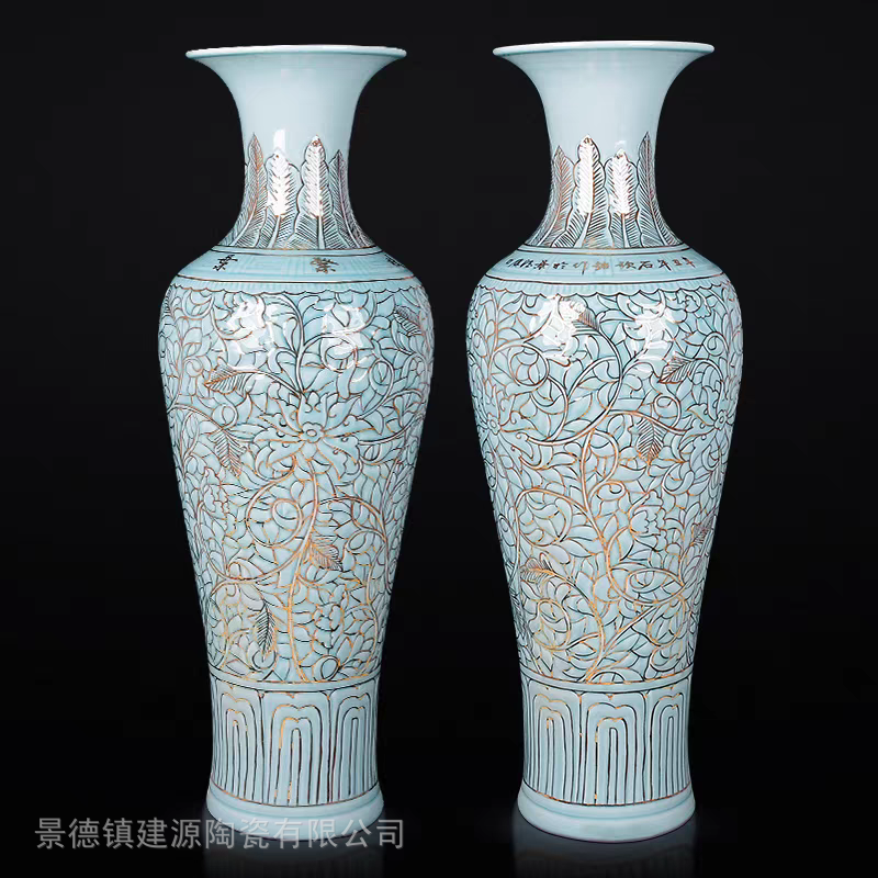 富贵缠枝莲落地花瓶 2米2.2米高喜庆大花瓶中式大花瓶厂