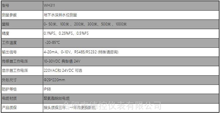 自动监测水位仪器-技术参数WH311-100 东方德控