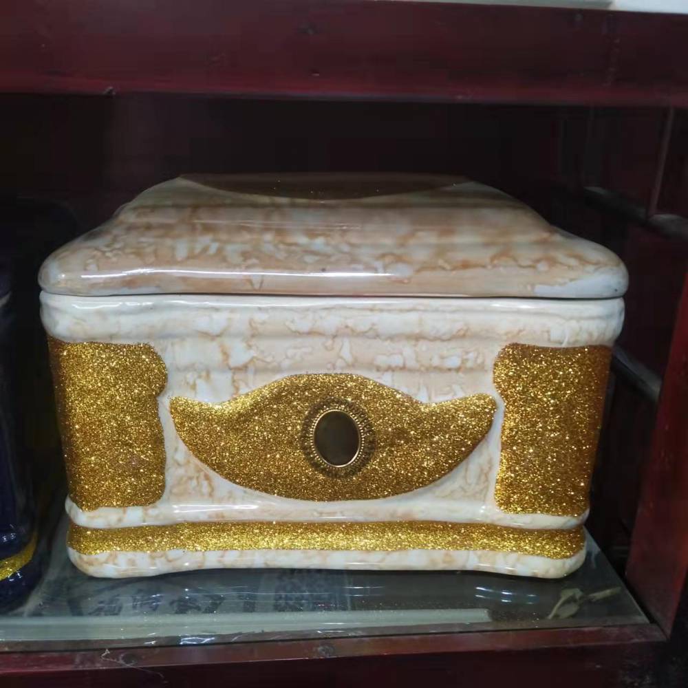 三色如意陶瓷骨灰盒迁坟殡葬骨灰坛白事男女通用厂家批发骨灰罐