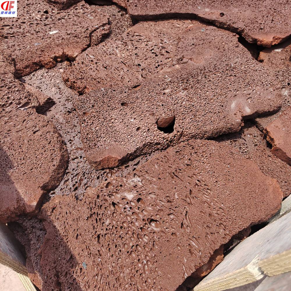 红色火山石乱拼登峰火山岩自然边两面切半切