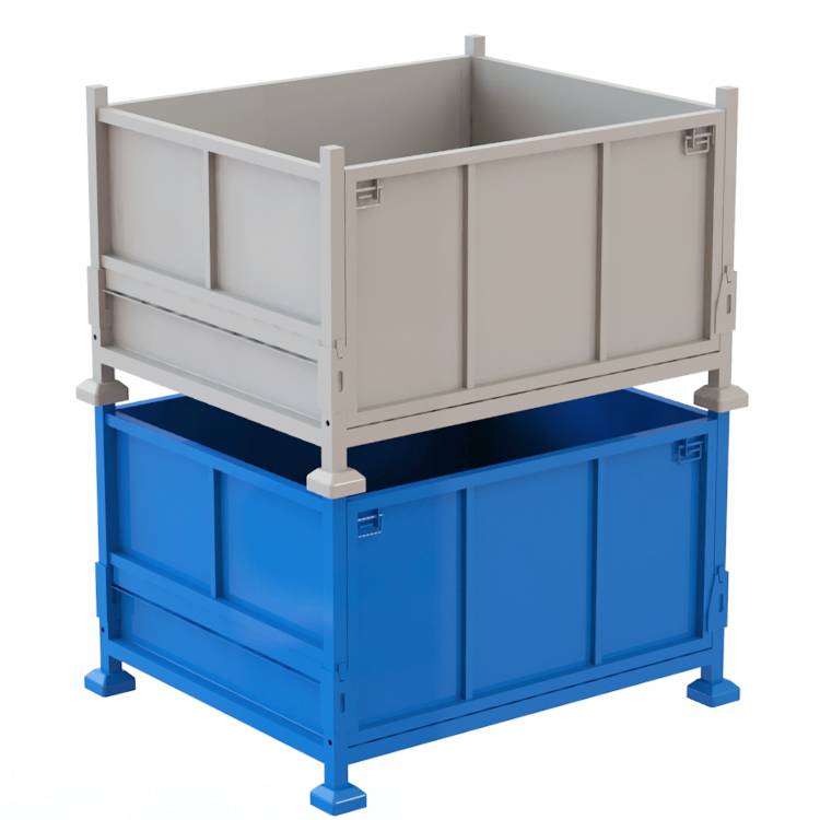 汽车零件包装箱可循环使用折叠金属料箱带围栏托盘周转箱