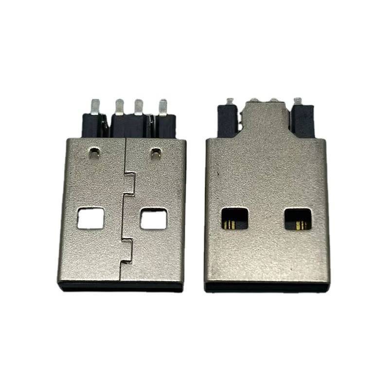 USB2.0插座A公鱼叉180度贴片式黑色AM鱼叉公头插头连接器