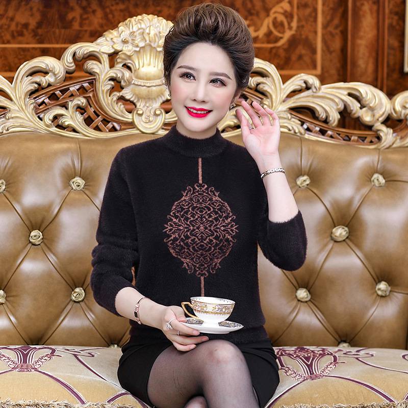 广州沙河服装批发宽松保暖毛衣上衣妈妈时尚洋气中老年妈妈女可以***的衣服