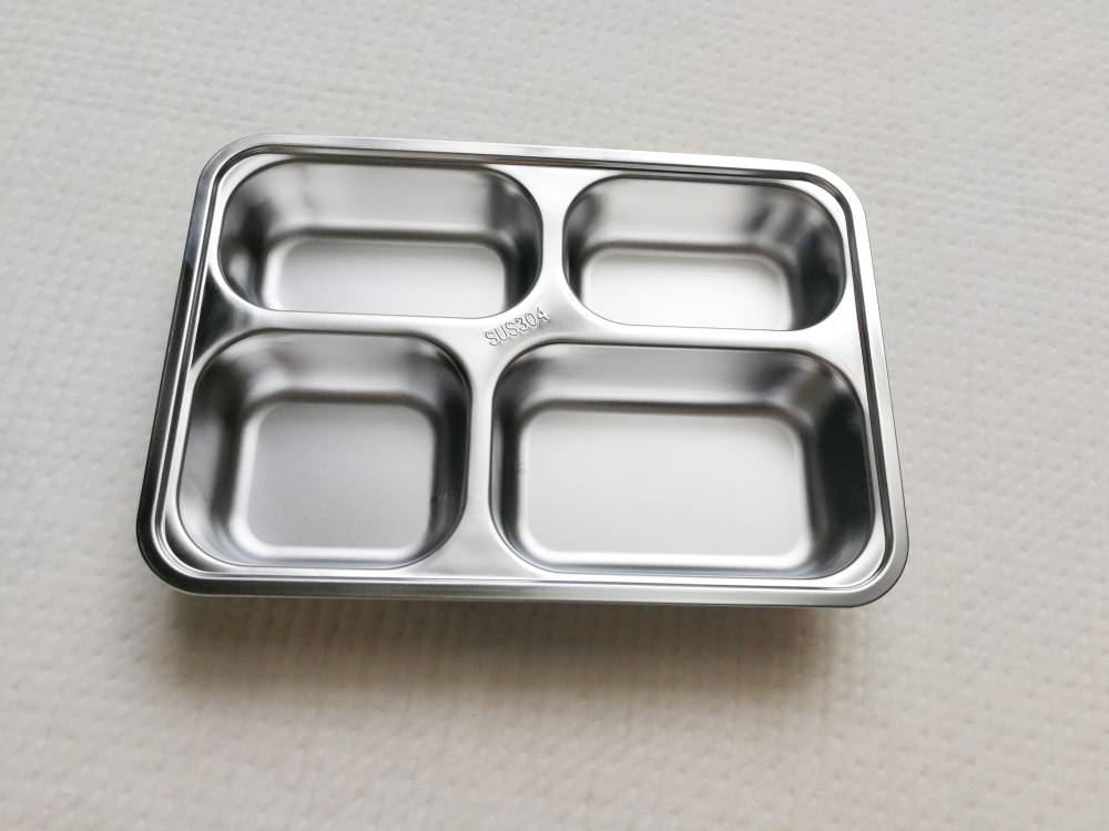 食品级304不锈钢中号四格餐盘学生食堂四格分餐盘儿童餐盘