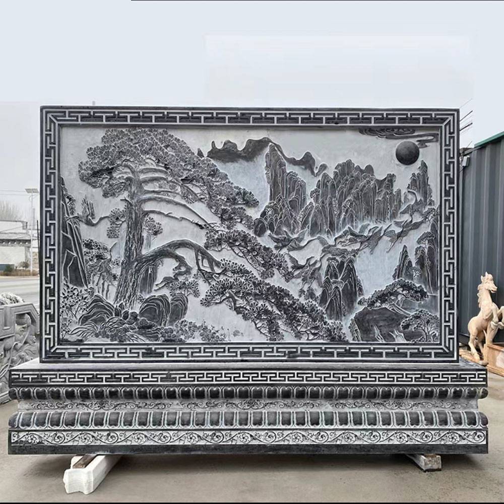 湖南益阳晚霞红石雕影壁墙浮雕壁画背景墙雕塑