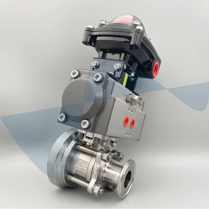 伟恒流体卫生级不锈钢气动三片式全包无滞留罐底球阀放料阀配信号反馈