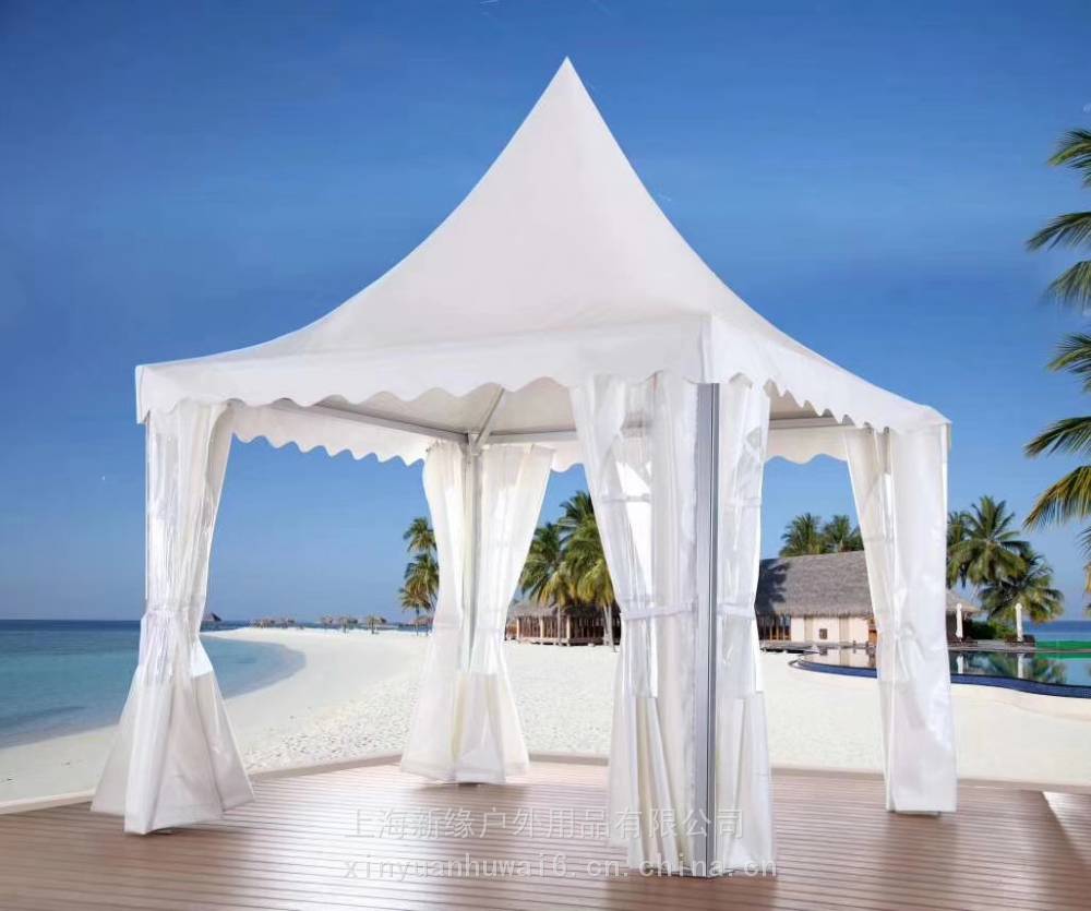【欧式尖顶帐篷 白色膜布帐篷 欧洲风格四脚阳蓬 沙滩公园休闲遮阳篷