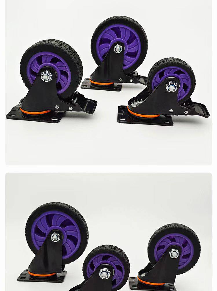 叶嘉万向轮脚轮中型双轴承tpr黑弹力胶刹车轮静音手推车平板车轮