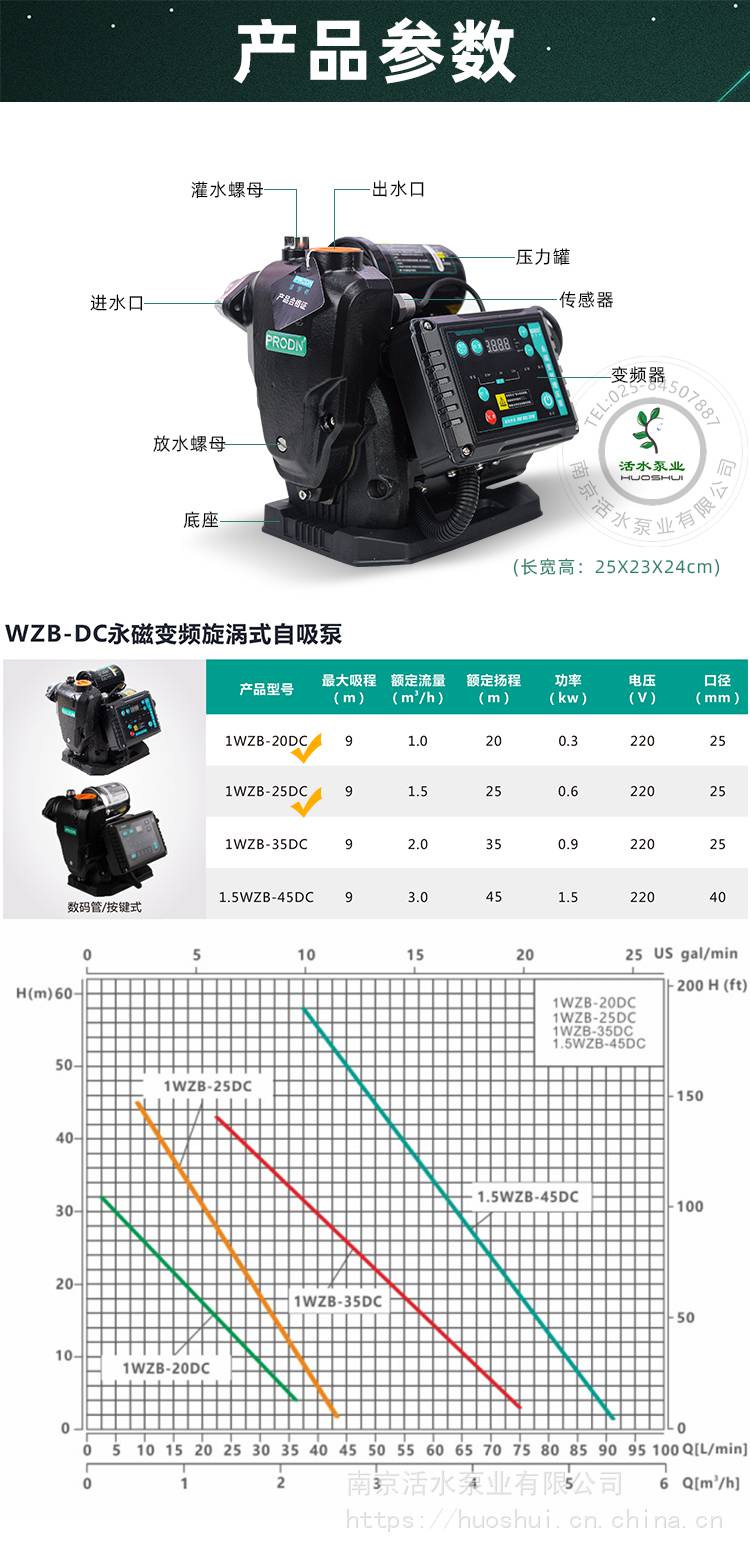 谱罗顿水泵家用全自动自吸增压泵永磁1wzb20dc