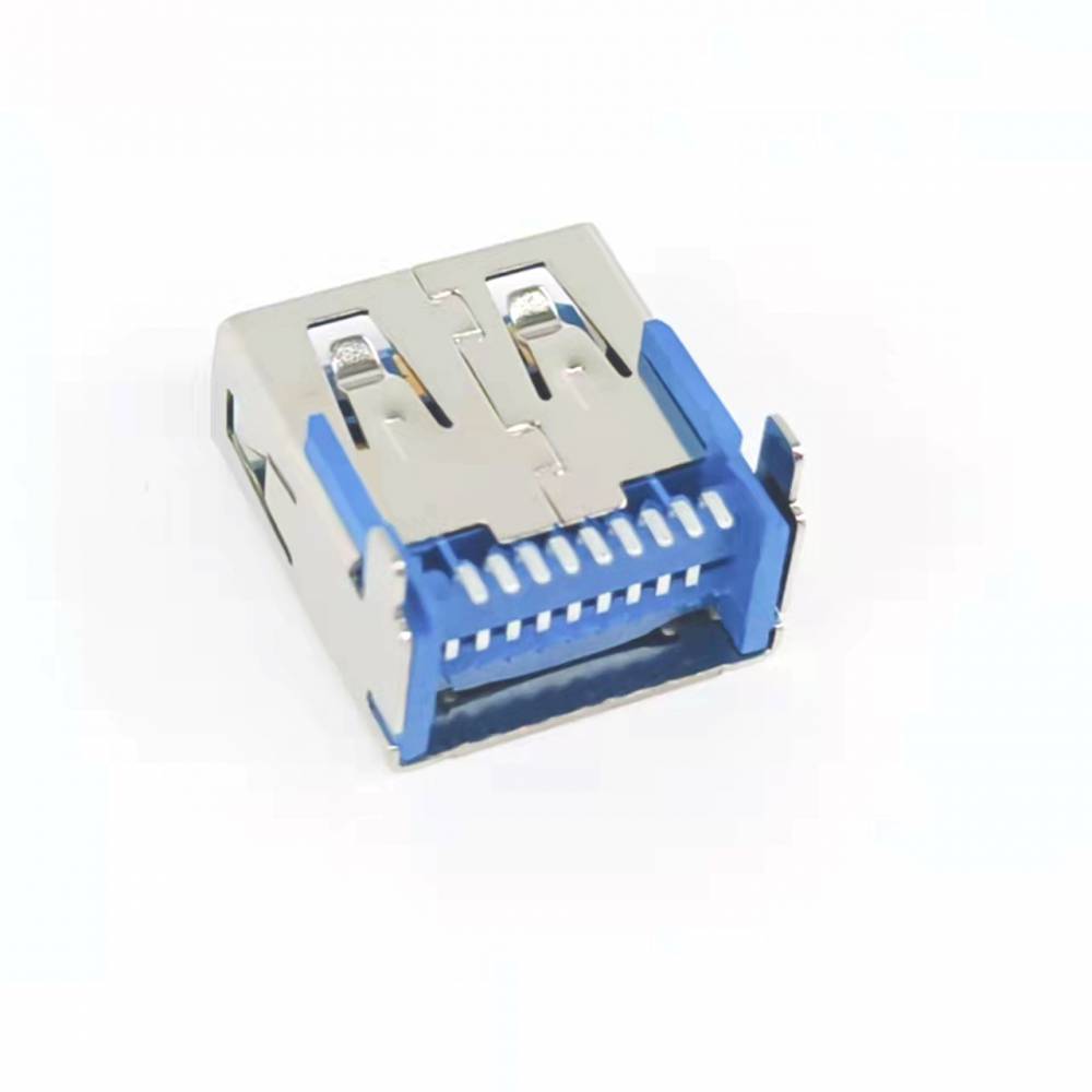 usb母座a母309pin后两脚插板平口蓝胶铜壳大电流afusb母座