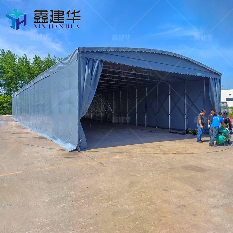 固安活动推拉雨棚厂-遮阳雨篷膜结构图片