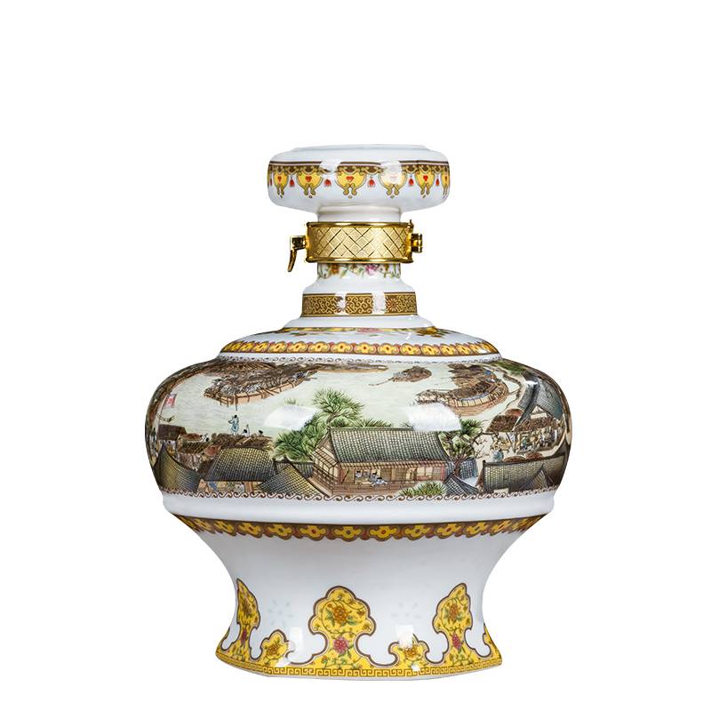 景德镇陶瓷密封酒具家用空酒瓶酒壶六角八骏马酒罐