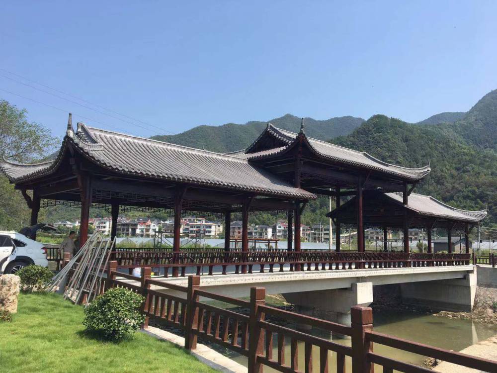 南京风雨连廊沥青瓦长廊实木长廊