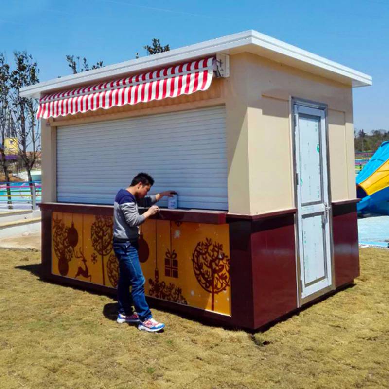 步行街景区可移动防腐木金属雕花板氟碳喷涂售货亭