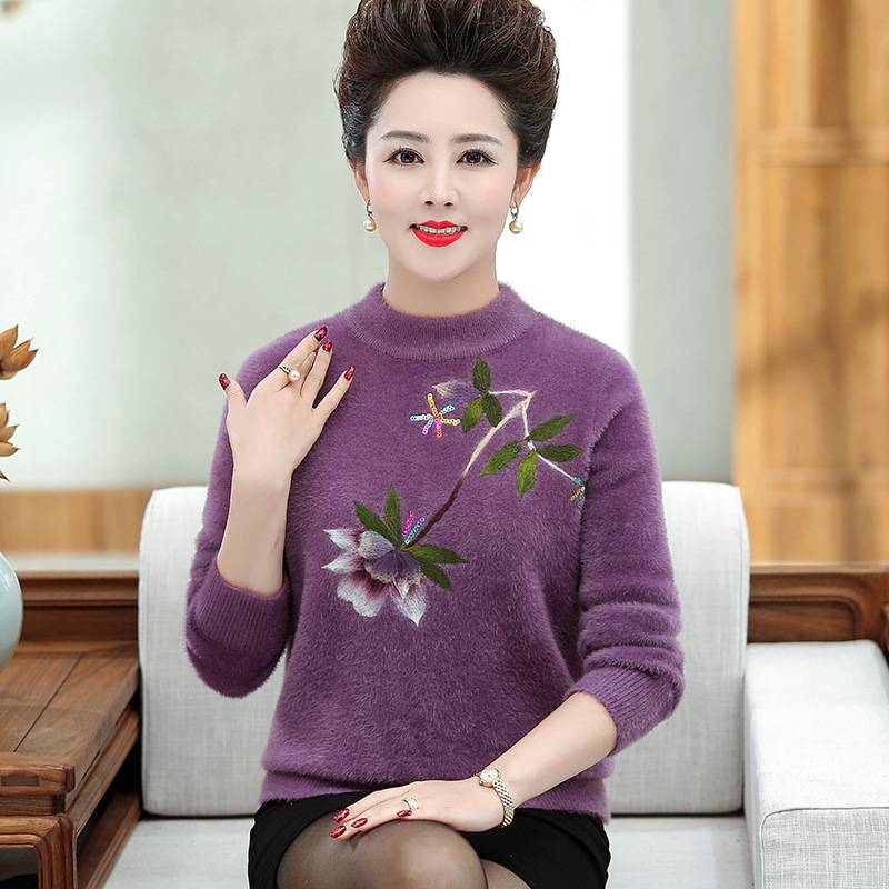广州沙河服装批发宽松保暖毛衣上衣妈妈时尚洋气中老年妈妈女可以***的衣服