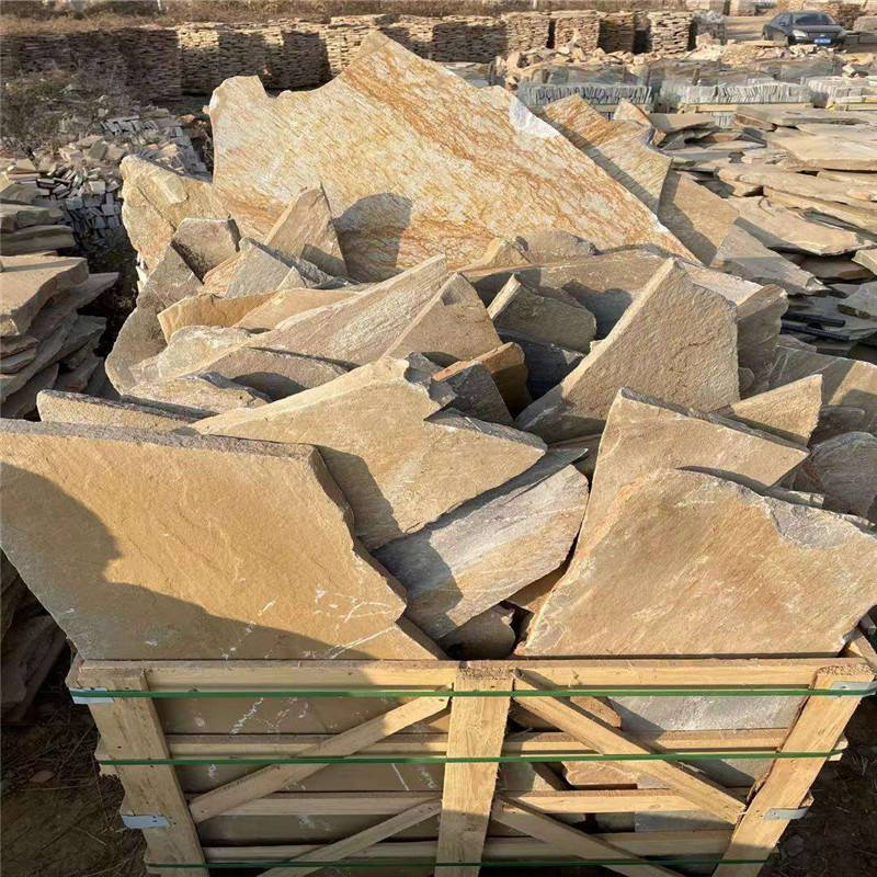 多边形虎皮黄碎拼石虎皮石碎拼芝麻黄碎拼石厂家