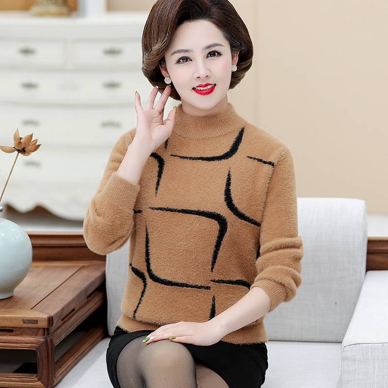 广州沙河服装批发宽松保暖毛衣上衣妈妈时尚洋气中老年妈妈女可以***的衣服