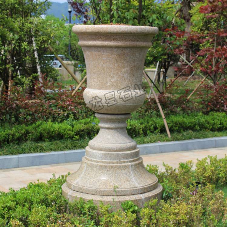 光面石材花钵黄锈石花钵图片景观花钵石雕雕刻