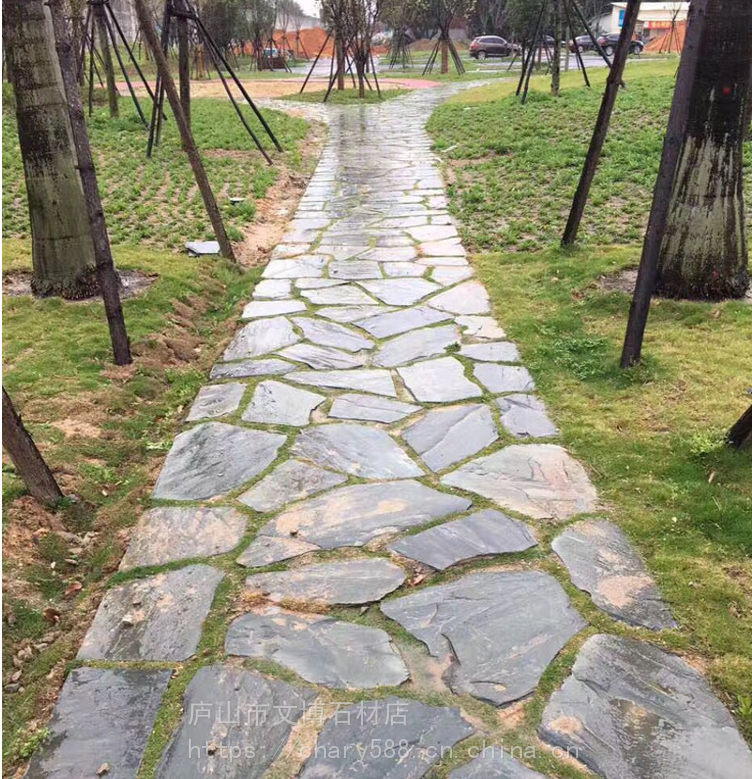 批发浙江地区广场人行道碎石铺路防滑石天然青石板公园不规则片石