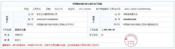 恒洁集团向河南省慈善总会捐款