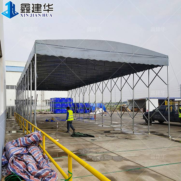 湖北新洲大型活动式仓储雨篷 工业用地盖移动遮阳棚尺寸订做