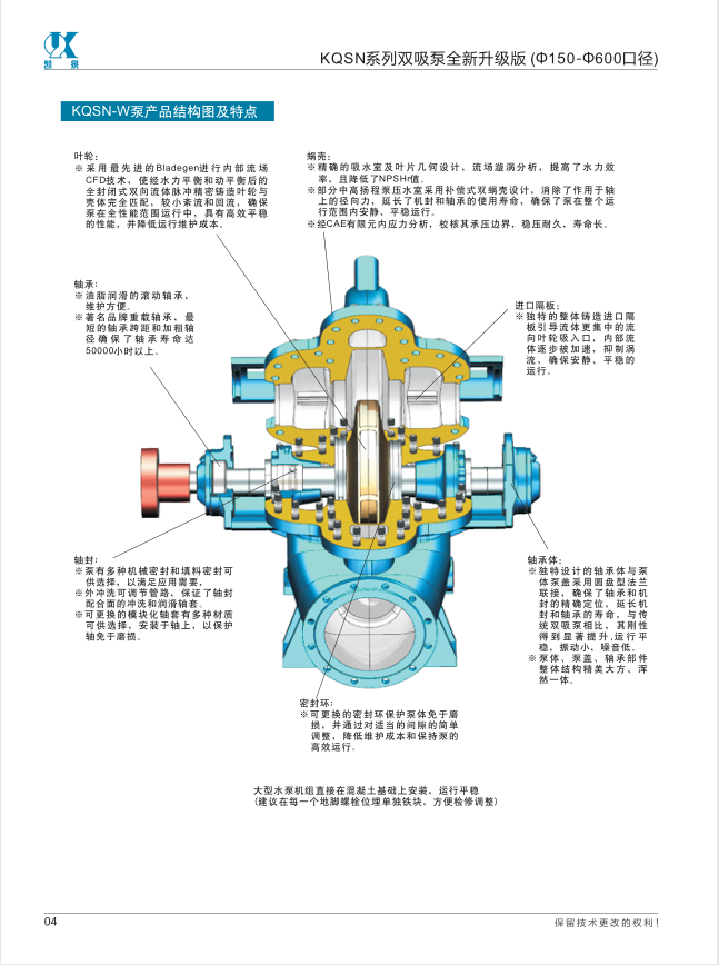 六盘水市凯泉泵业集团kqsn600m12s520凯泉双吸泵销售供应