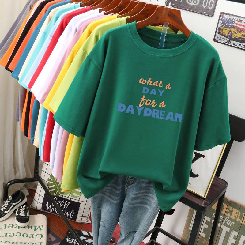 服装批发2元夏季圆领女士休闲字母学生上衣宽松短袖女装批发女装怎么