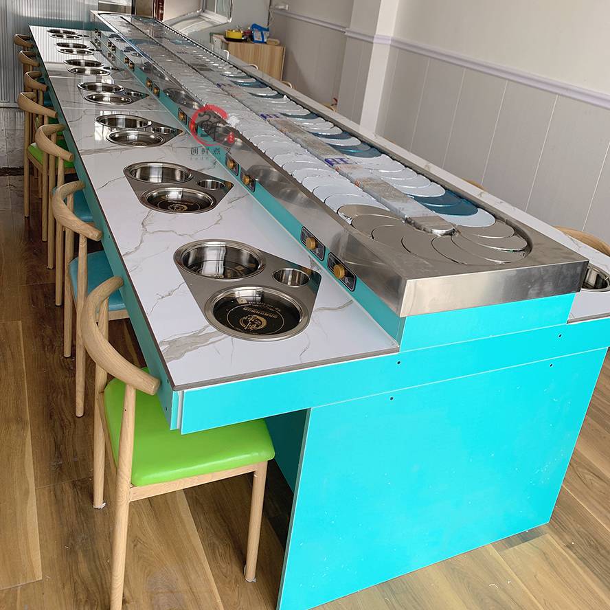 自助旋转火锅设备涮烤一体式转转锅静音回转火锅桌