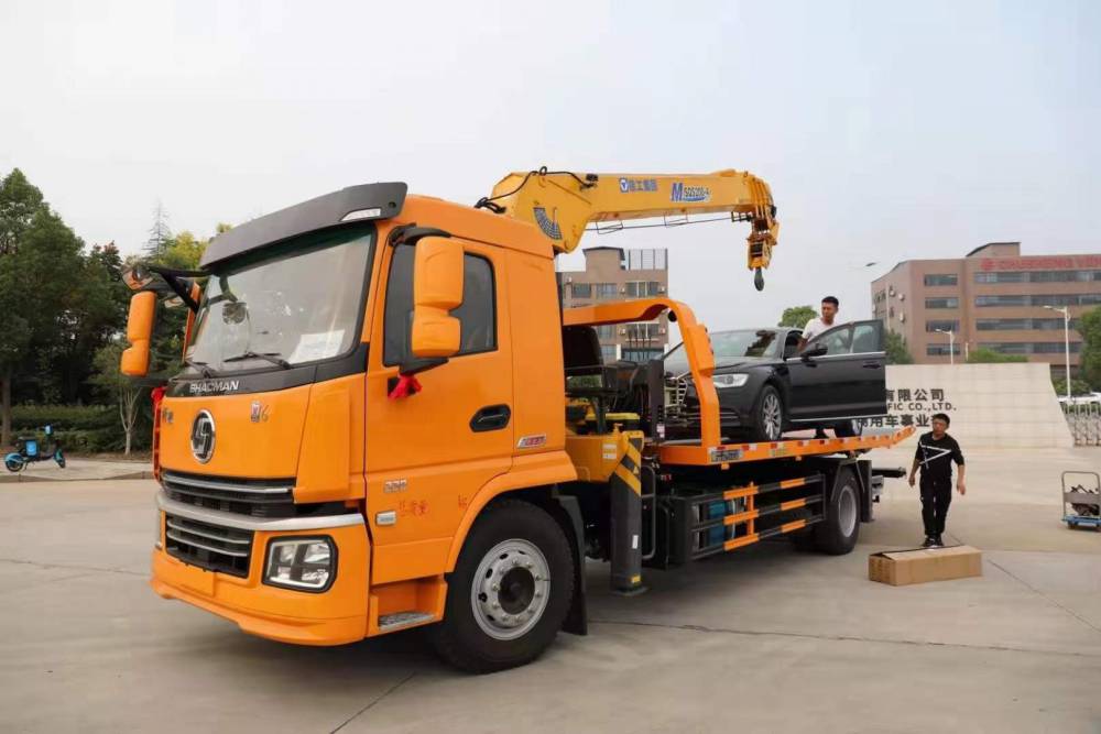 陕汽轩德翼6清障车带吊7米平板拖车价格8吨随车吊大平板清障车报价