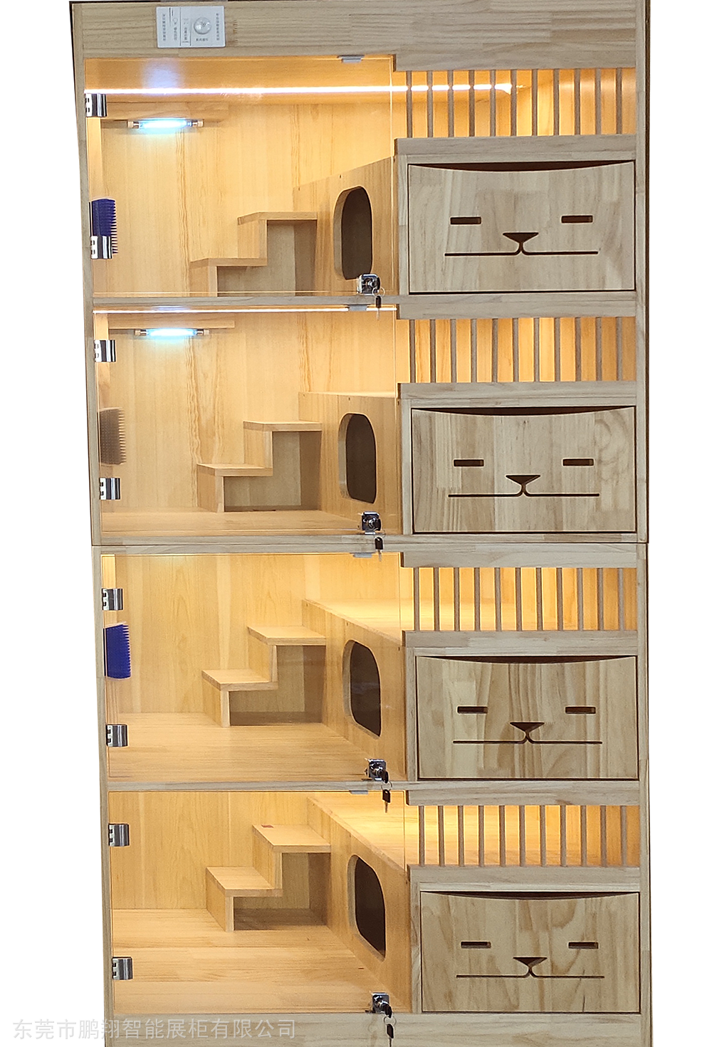 实木猫柜定制宠物店展示柜三层别墅玻璃猫房猫屋