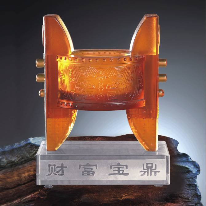 琉璃金蟾聚宝盆摆件水晶金鼎礼品订制