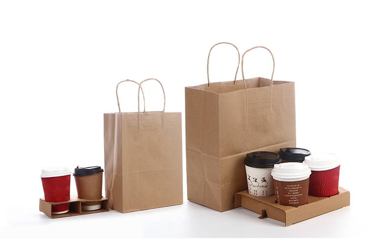 奶茶打包袋饮品饮料外卖袋咖啡外卖袋牛皮纸袋咖啡手提袋
