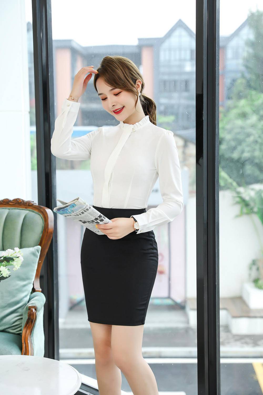 中长款西裙定制半身裙秋冬女职业黑色短裙过膝工作包裙开叉裙子深色西