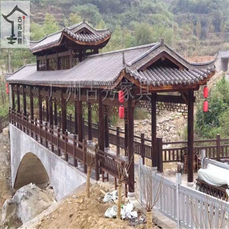 防腐木水榭凉亭新农村景区休闲长廊中式仿古戏台四角亭子