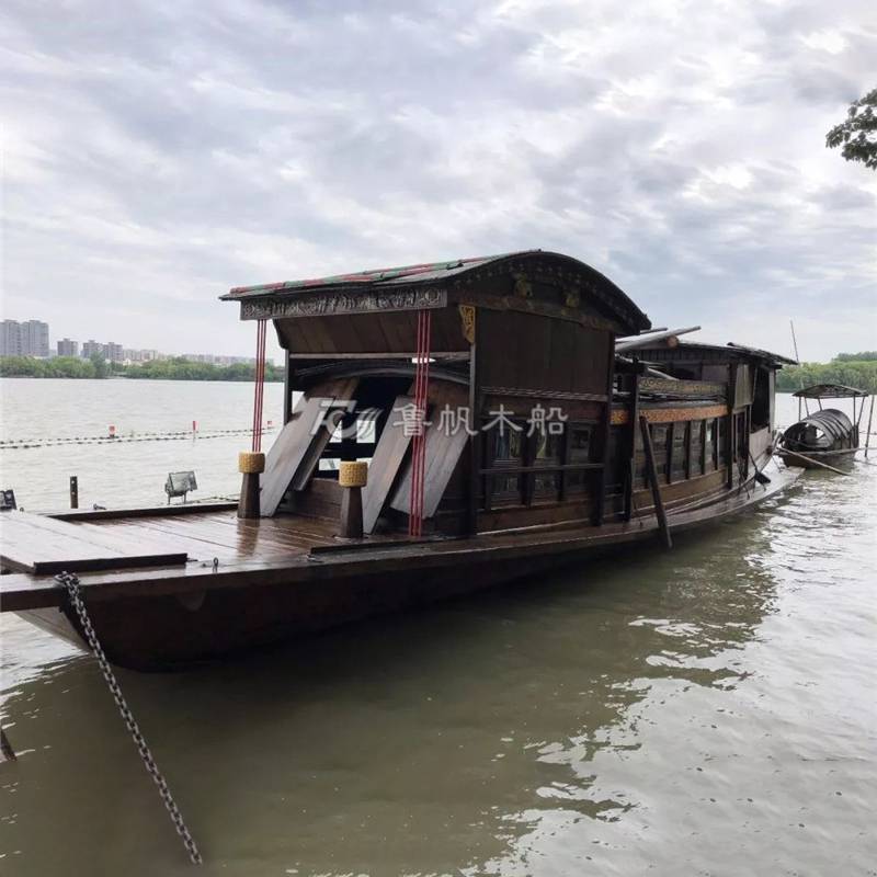 木船实木中式仿古红船特色景区旅游会议船博物馆展示装饰船