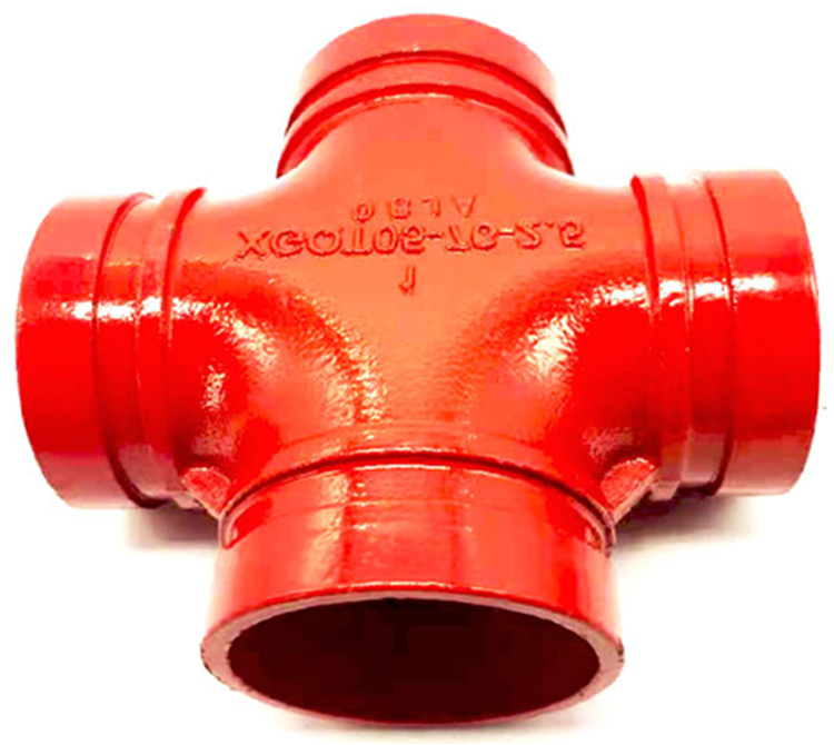 沟槽式四通cjt156pn25mpa喷淋消防给排水管道连接件红色涂漆