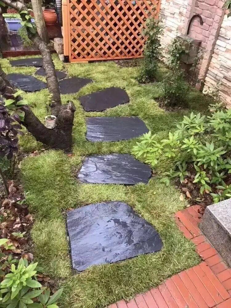 四川天然青石板板汀步石不规则汀步石户外花园垫脚石复古防滑公园脚踏