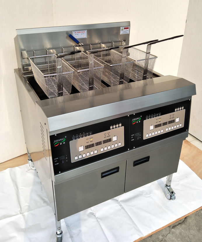 商用燃气油炸锅液化气油炸炉油炸机大容量双缸四筛油炸机