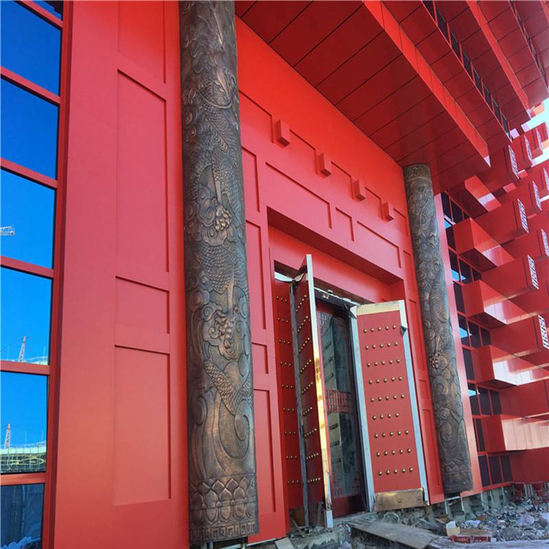 霍尔果斯中国文化馆外墙红色氟碳铝单板装饰