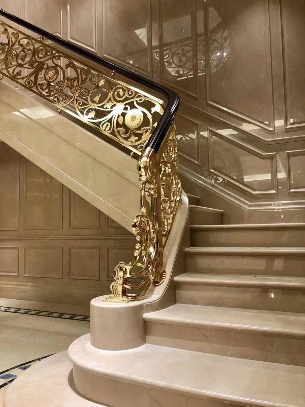 深圳铜楼梯护栏扶手厂家别墅弧形楼梯护栏定制厂家