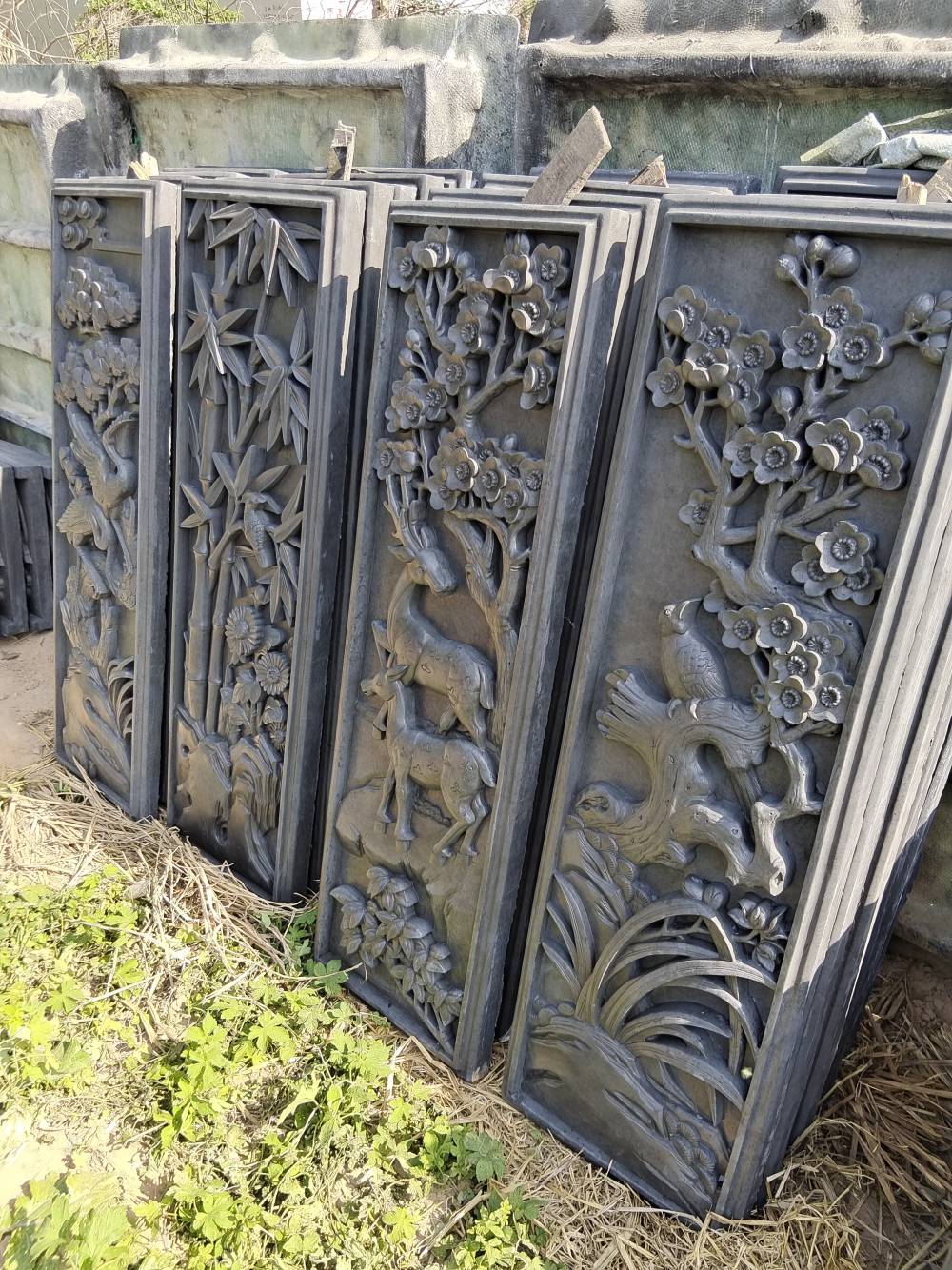 菱形砖雕荷花浮雕牡丹花砖雕浮雕壁画墙面砖雕农村围墙雕刻壁画影壁