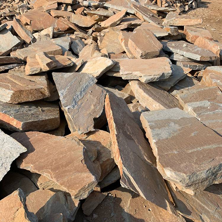 广场黄锈色铺地石公园乱形碎拼石人行道锈石英石板