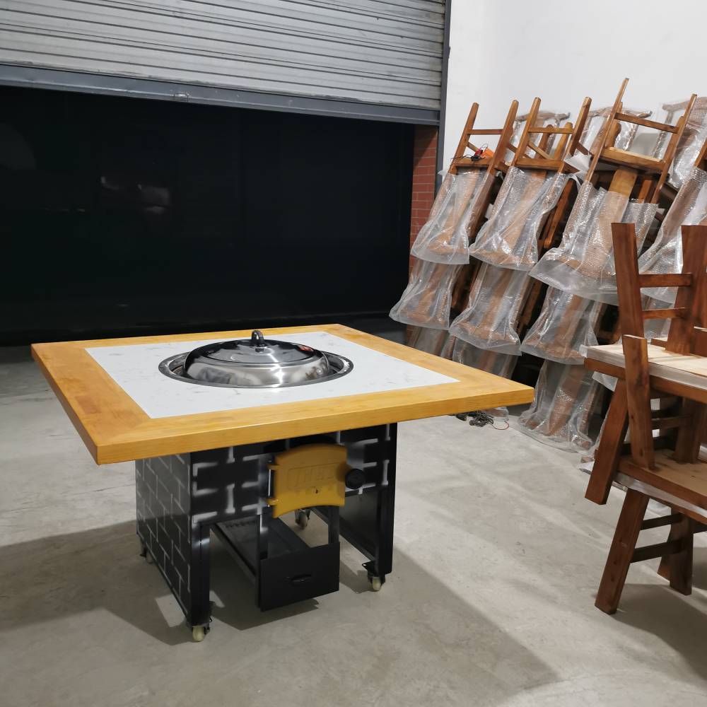 成都鑫盛大灶台西昌火盆烧烤一体桌竹签烤肉桌锅盖烤肉桌自助烧烤一体