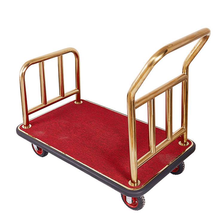酒店大堂推车小金顶行李车服务车移动平板搬运车不锈钢散客箱包车