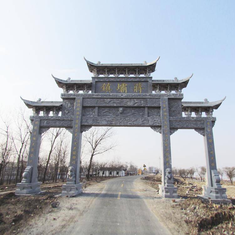 芝麻白三门石牌坊石牌楼样式村口石牌坊石牌楼厂家报价图片