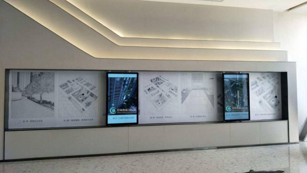 透明互动滑轨电视电动滑轨屏展厅触摸移动手推拉滑轨一体机定制