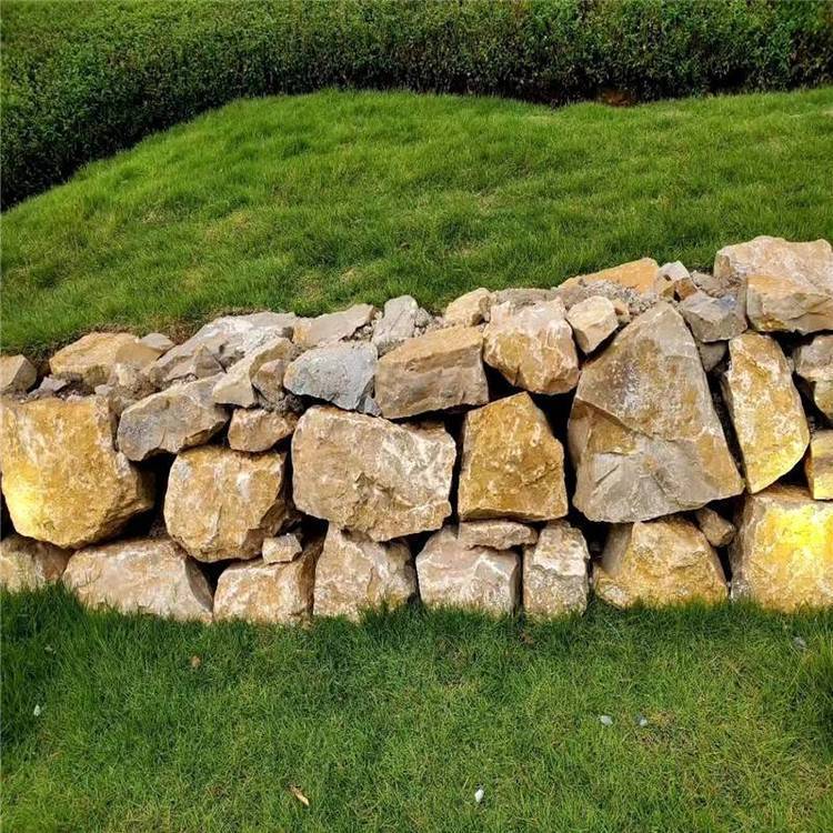 护坡景区黄色垒墙石景观墙石头板岩垒墙石景观毛石挡墙